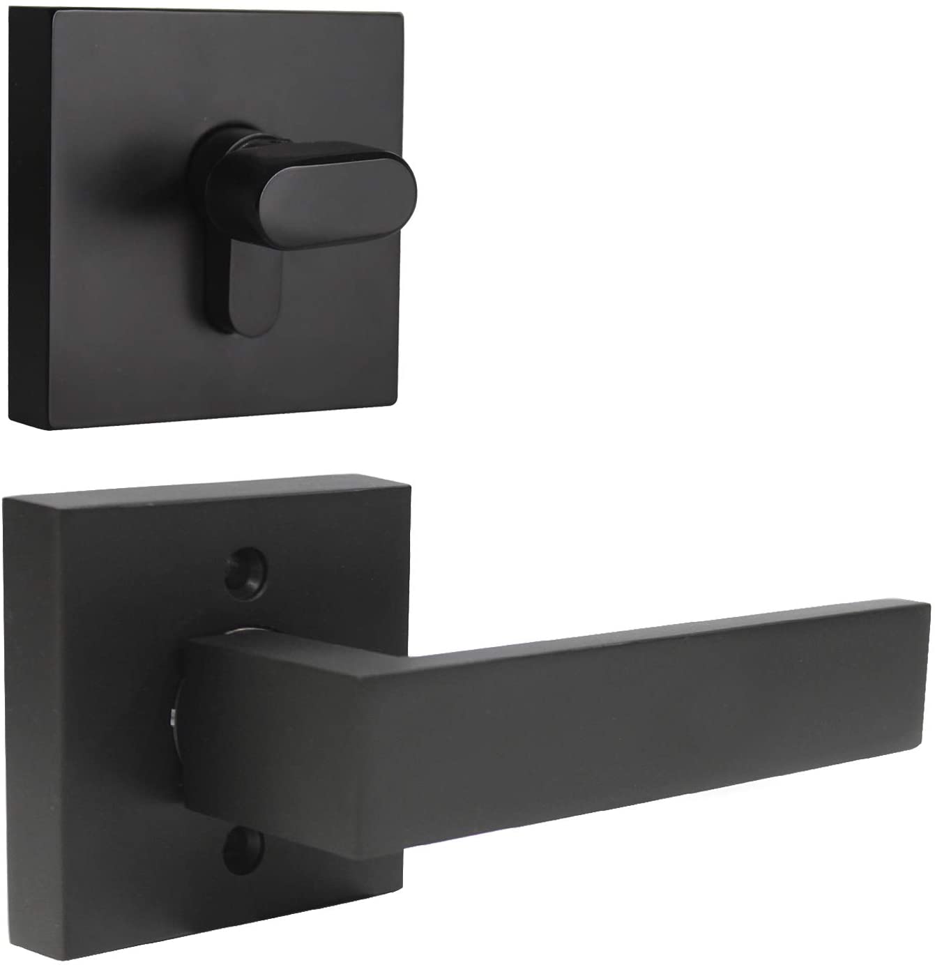 Probrico Flat Black Passage Door Lever with Single Cylinder Deadbolts Combo  Pack, Modern Square Lock Set Handleset,Exterior Door Handle and Deadbolts 