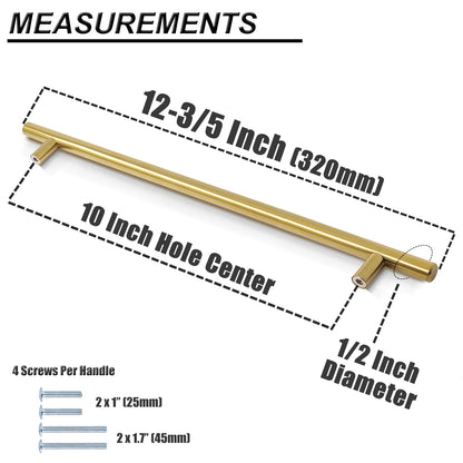 Stainless Steel T Bar Cabinet Handles Gold Finish, 256mm 10inch Hole Centers