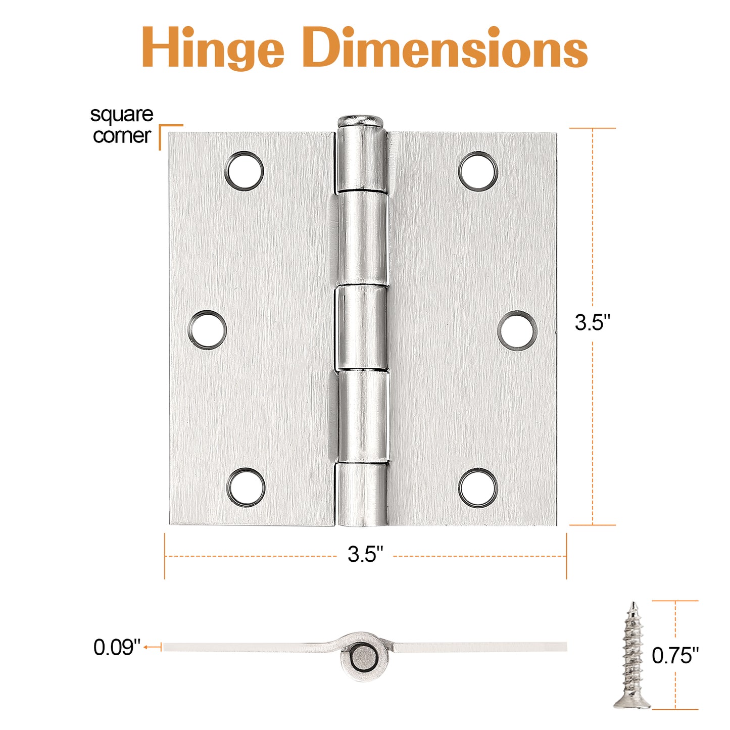 Interior Door Hinges Brushed Nickel Satin Nickel, 3.5 X 3.5 Inch Door Hinges Rounded 5/8" Radius Corners, 1/4" Radius Corner, Square Corner DH3535