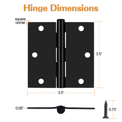 Interior Door Hinges Black, 3.5 X 3.5 Inch Door Hinges Rounded 5/8" Radius Corners, 1/4" Radius Corner, Square Corner DH3535