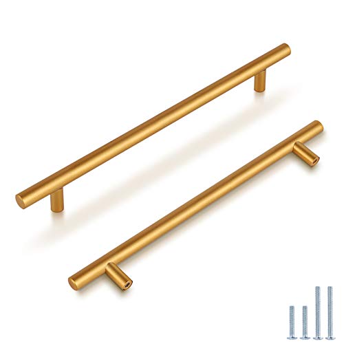 Brass Stainless Steel T Bar Cabinet Handles Gold Finish, 7-9/16"(192mm) Hole Centers Cabinet Pulls