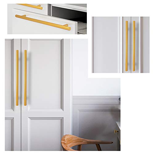 Brass Stainless Steel T Bar Cabinet Handles Gold Finish, 8-4/5"(224mm) Hole Centers Cabinet Pulls