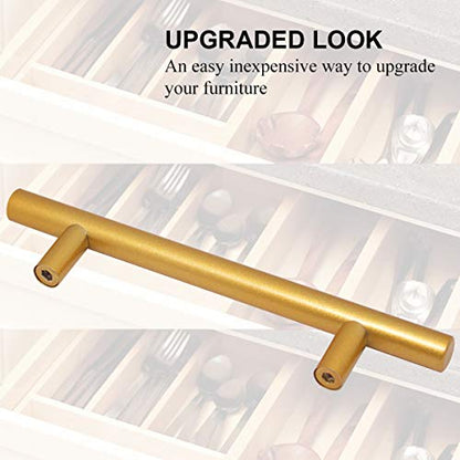 Brass Stainless Steel T Bar Cabinet Handles Gold Finish, 5"(128mm) Hole Centers Cabinet Pulls