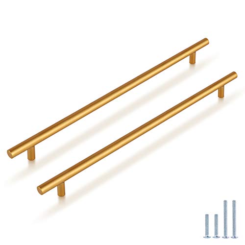 Brass Stainless Steel T Bar Cabinet Handles Gold Finish, 10"(256mm) Hole Centers Cabinet Pulls