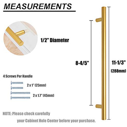 Brass Stainless Steel T Bar Cabinet Handles Gold Finish, 8-4/5"(224mm) Hole Centers Cabinet Pulls