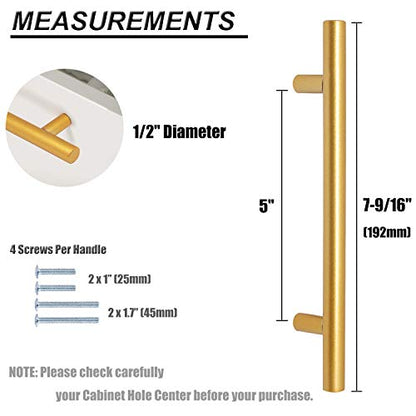 Brass Stainless Steel T Bar Cabinet Handles Gold Finish, 5"(128mm) Hole Centers Cabinet Pulls