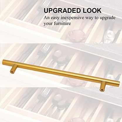 Brass Stainless Steel T Bar Cabinet Handles Gold Finish, 7-9/16"(192mm) Hole Centers Cabinet Pulls