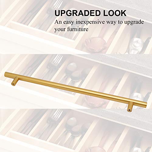 Brass Stainless Steel T Bar Cabinet Handles Gold Finish, 10"(256mm) Hole Centers Cabinet Pulls