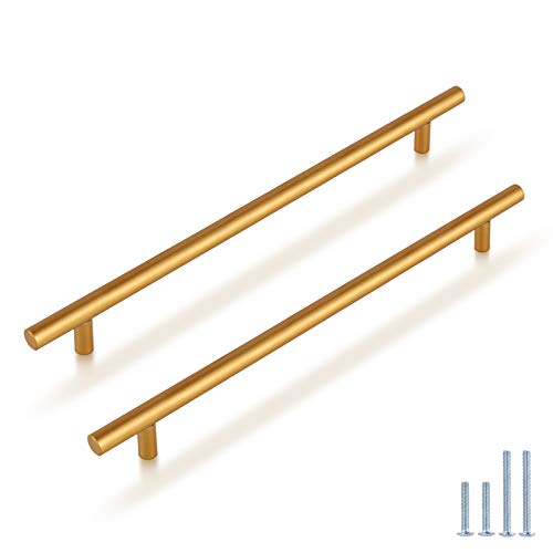 Brass Stainless Steel T Bar Cabinet Handles Gold Finish, 8-4/5"(224mm) Hole Centers Cabinet Pulls