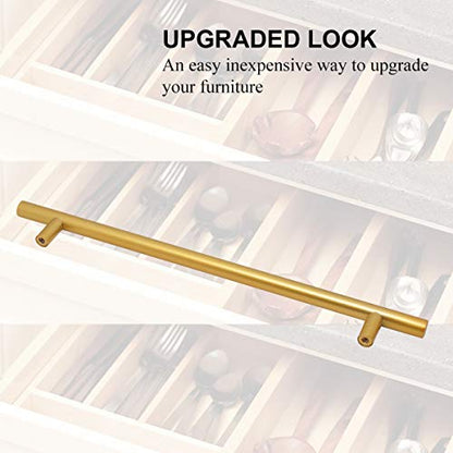 Brass Stainless Steel T Bar Cabinet Handles Gold Finish, 8-4/5"(224mm) Hole Centers Cabinet Pulls