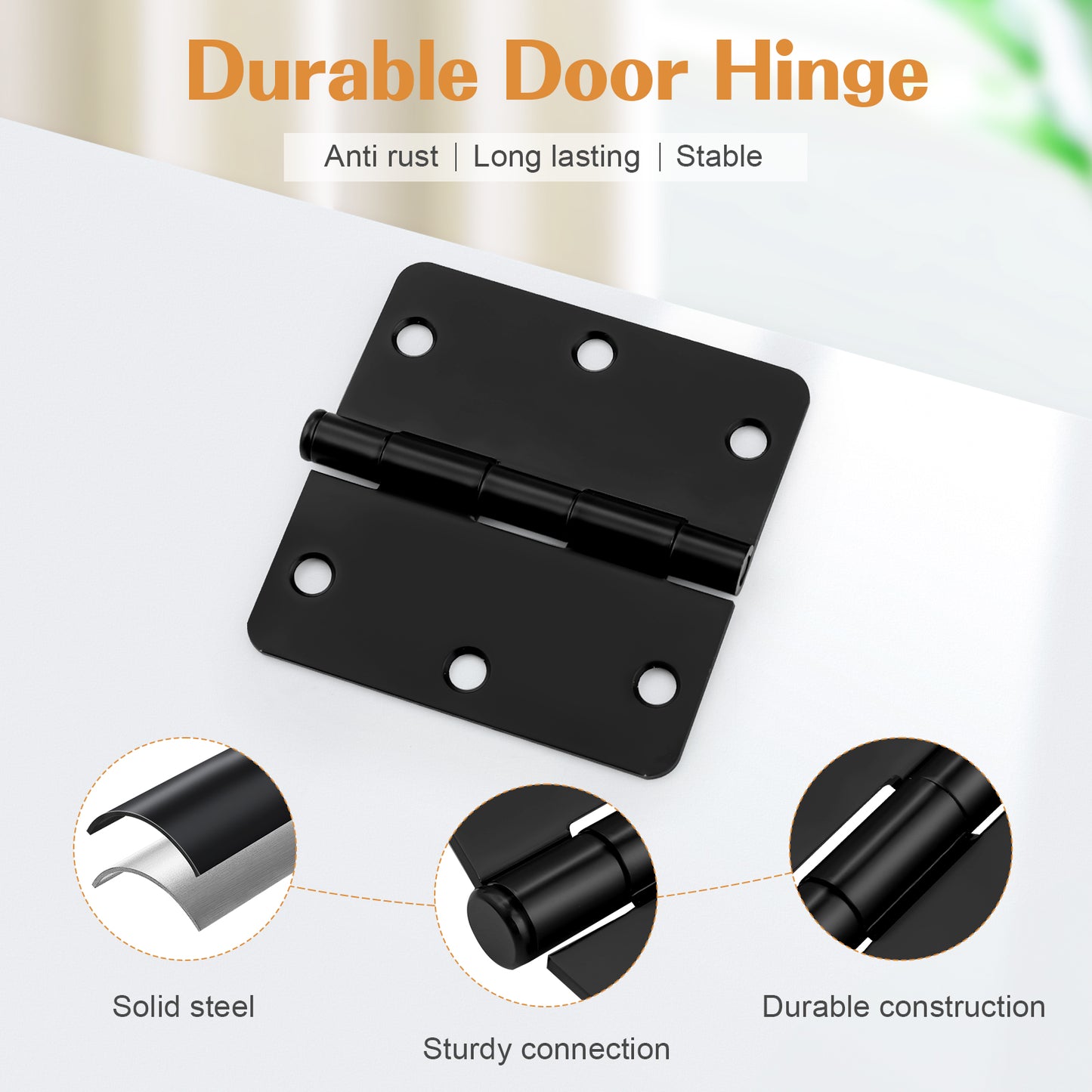 Interior Door Hinges Black, 3.5 X 3.5 Inch Door Hinges Rounded 5/8" Radius Corners, 1/4" Radius Corner, Square Corner DH3535