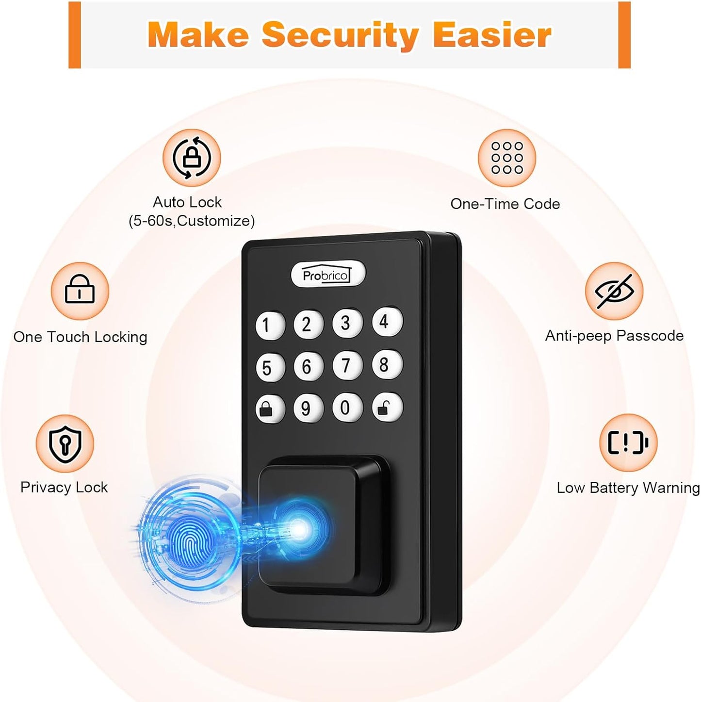 Probrico Smart Door Lock for Front Door, Keyless Entry Door Electronic Smart Deadbolt