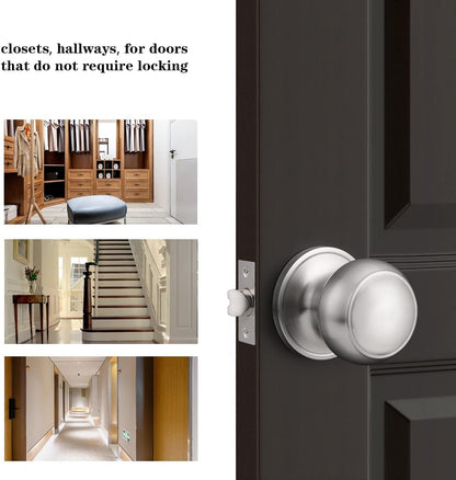 Passage Door Knob Set Brushed Nickel Finish Closet Hall Door Knobs - 3PACK DL609SNPS