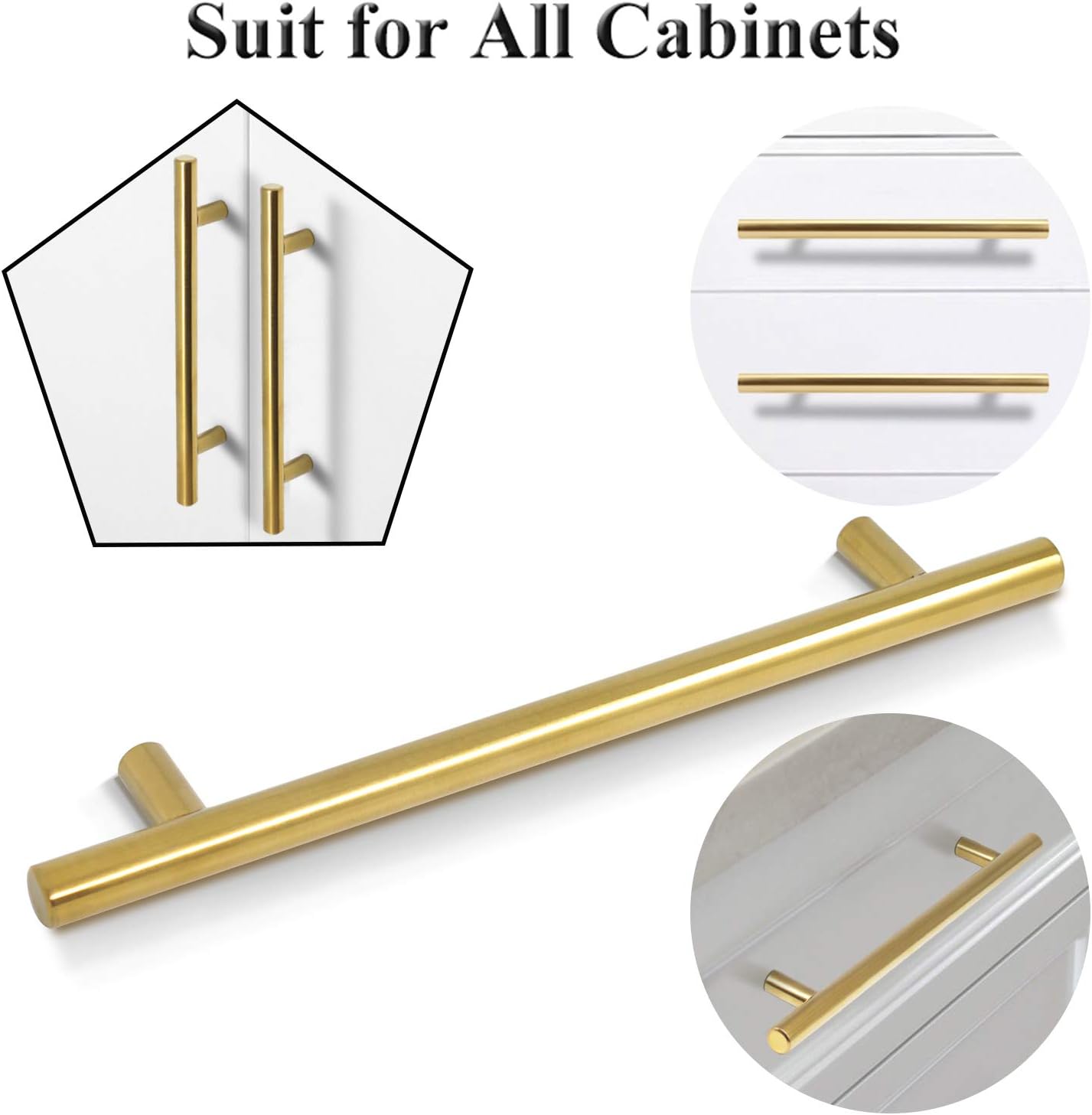 Euro T Bar Cabinet Handles Brushed Brass Finish Kitchen Hardware Drawer Pulls PD1123HGD