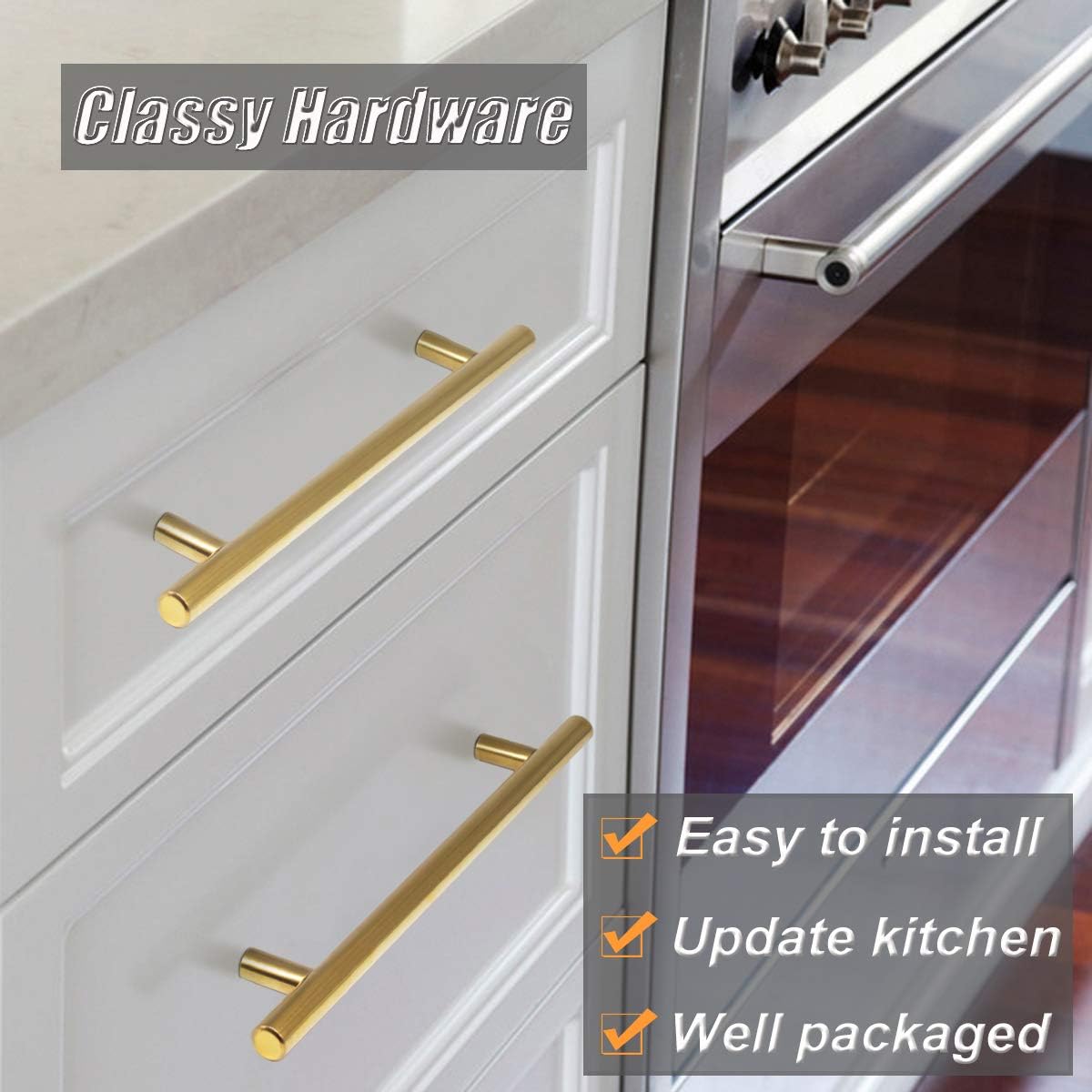 Euro T Bar Cabinet Handles Brushed Brass Finish Kitchen Hardware Drawer Pulls PD1123HGD