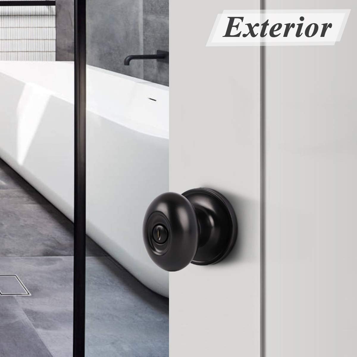 Bedroom and Bathroom Privacy Door Knob Lock Black Finish, Egg Ball Style DL692BKBK