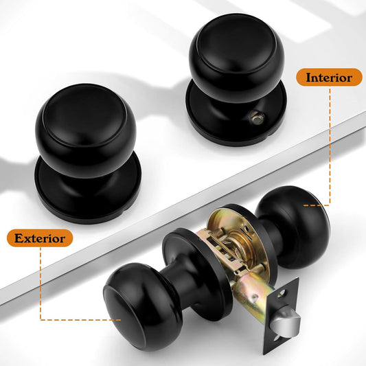 Probrico Passage Interior Door Knobs Hall and Closet Door Handle Keyless Black Lockset Stainless Steel 5 Pack