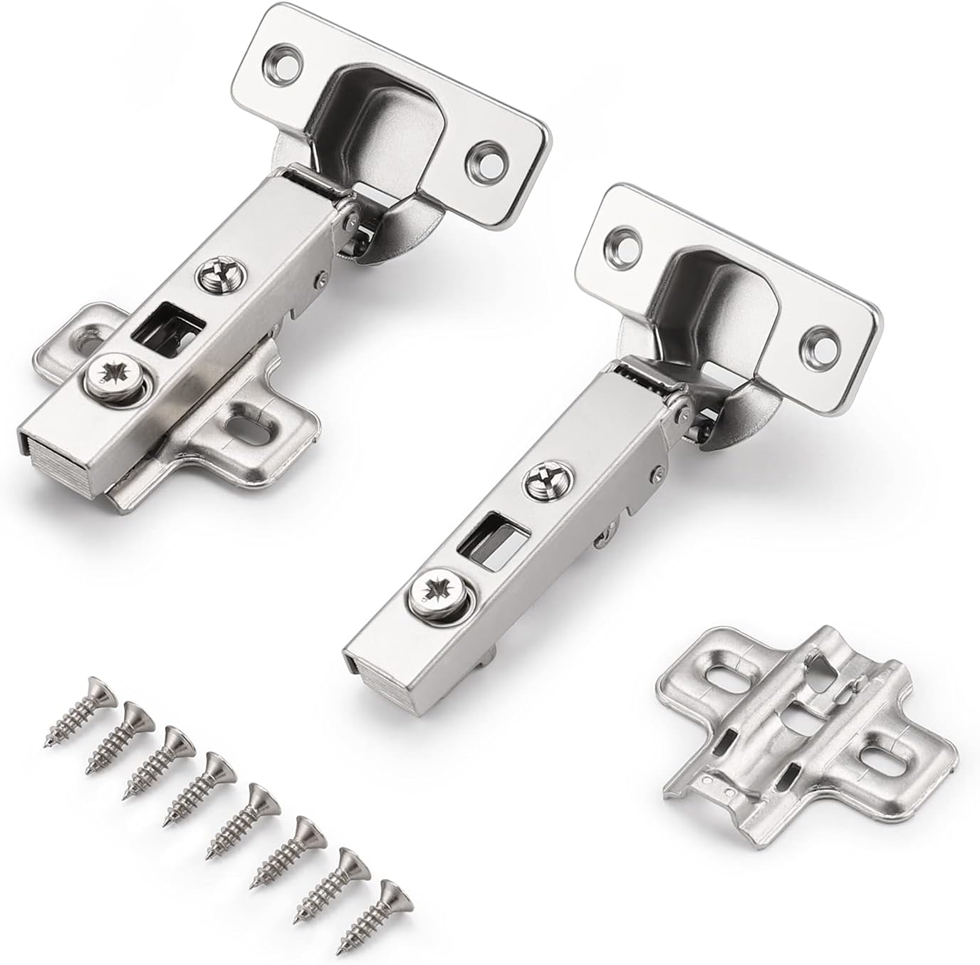 Probrico 105 Degree Recessed Hinges, Soft Closing European Full Overlay Concealed Hinge with Mounting Plate