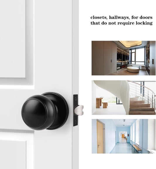 Probrico Flat Black Passage Door Knobs Handle Keyless for Interior Door Knobs Hall or Closet 6 Pack