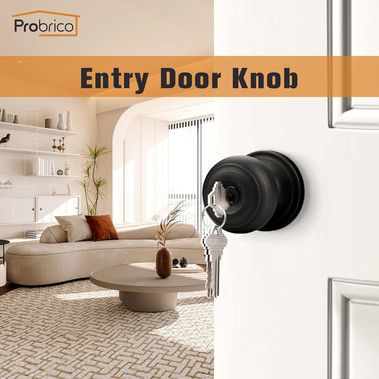 Keyed Entry Door Knob Lock, Oil Rubbed Bronze Finish, Flat Ball Knobs DL609ORBET