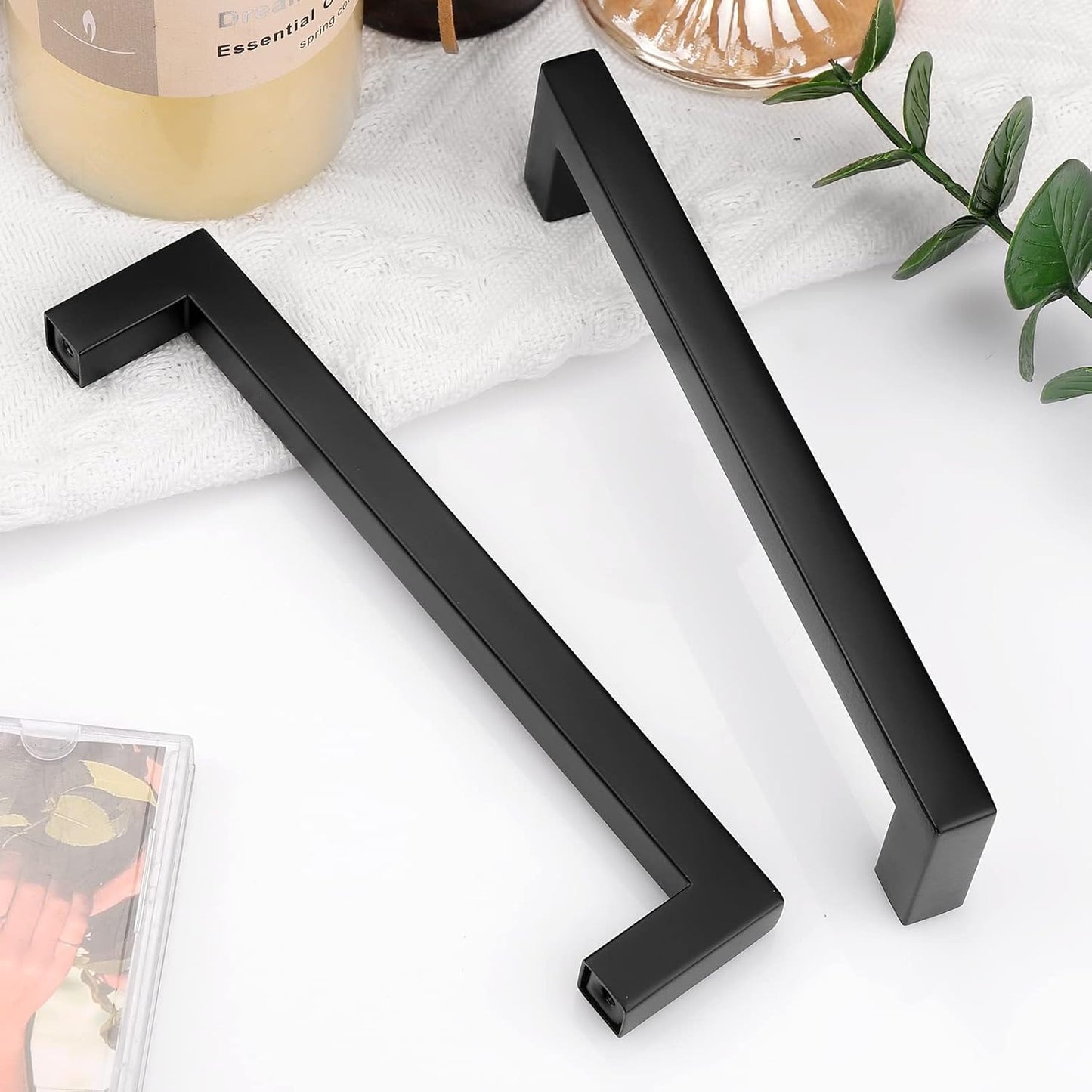 Black Cabinet Handles and Knobs Modern Square Bar Drawer Pull 2-12inch Hole Centers PDDJS12HBK