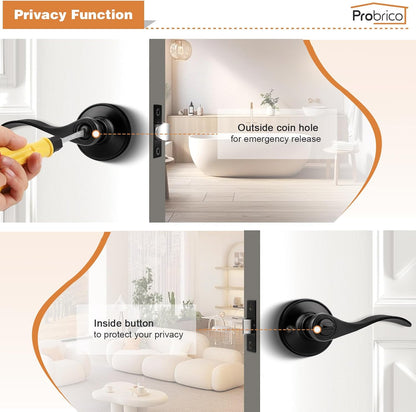 Black Door Handles Wave Style Levers, Entry Keyed/Privacy Lock/Passage/Dummy Function DL12061BK