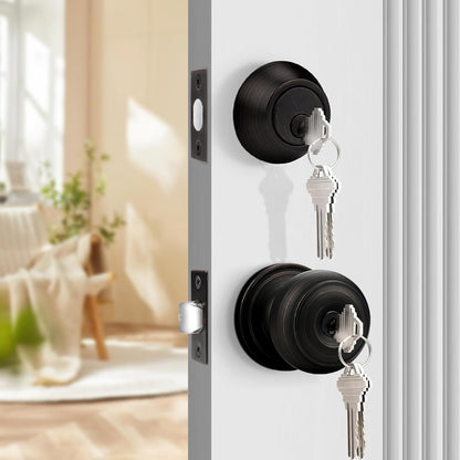 Probrico Entry Door Knob Lock Set and Single Cylinder Deadbolt Combination Set