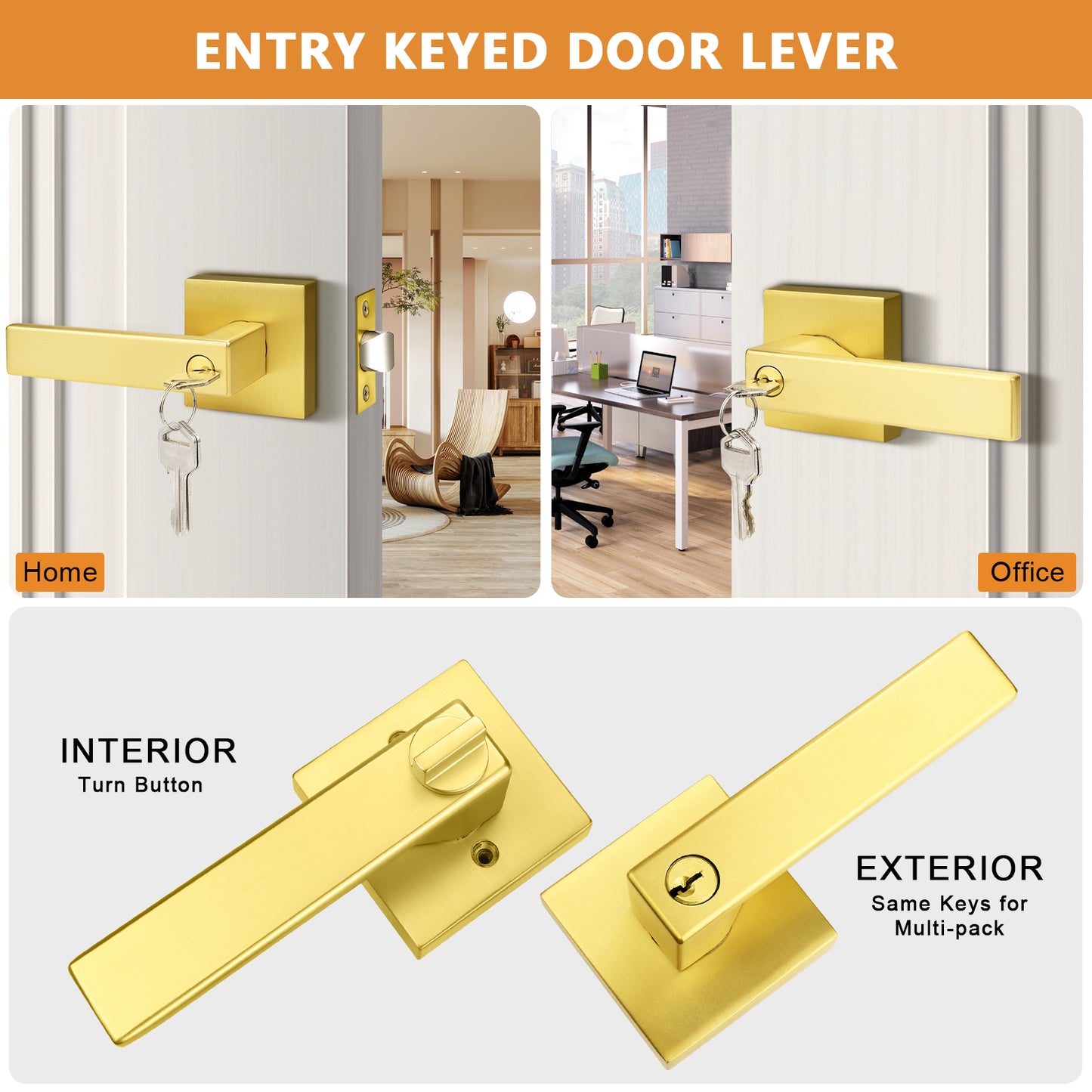 Heavy Duty Door Levers Locks Gold Finish Keyed Alike/Keyed Dummy Door Lock DL01GD