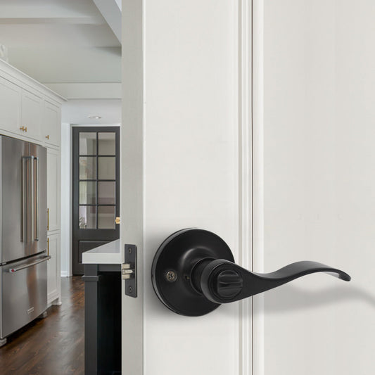 Door Lever Privacy Set, Satin Nickel/Oil Rubbed Bronze Finish Bedroom and Bathroom Door Lock DL44061