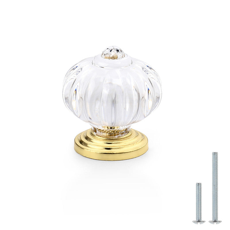 Probrico Crystal Plastic Knobs Cabinet Pulls, Antique Golden Knobs 28mm Diameter Single Hole Furniture Hardware Pulls