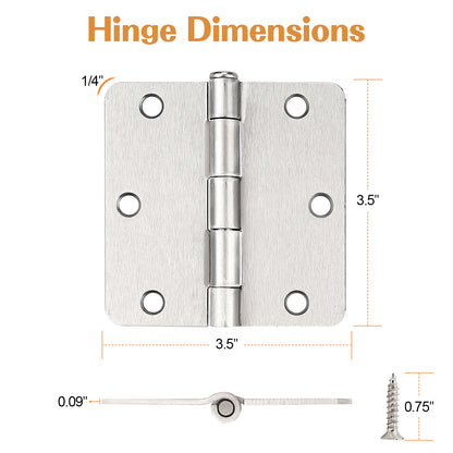 Interior Door Hinges Brushed Nickel Satin Nickel, 3.5 X 3.5 Inch Door Hinges Rounded 5/8" Radius Corners, 1/4" Radius Corner, Square Corner DH3535