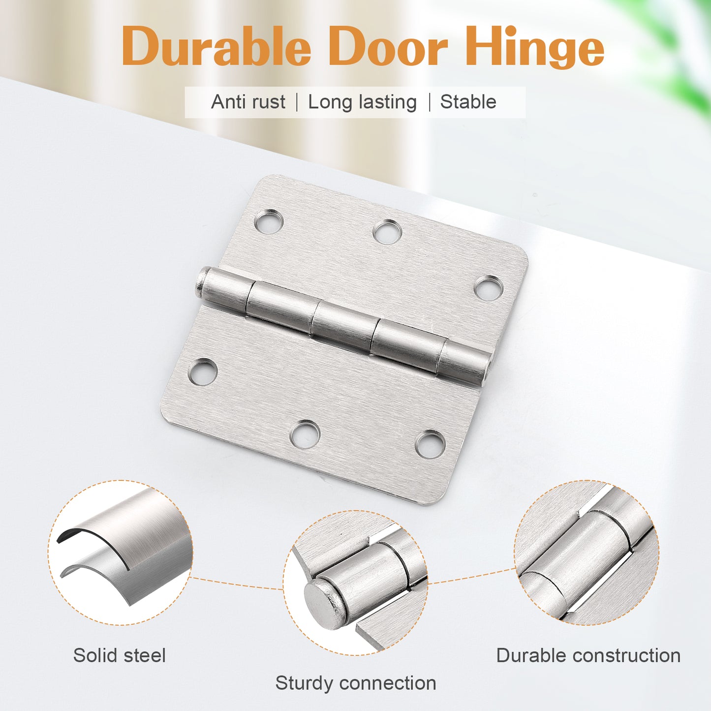 Interior Door Hinges Brushed Nickel Satin Nickel, 3.5 X 3.5 Inch Door Hinges Rounded 5/8" Radius Corners, 1/4" Radius Corner, Square Corner DH3535