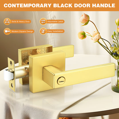 Heavy Duty Privacy Lock Door Levers Square Plate Gold Finish DL01GDBK