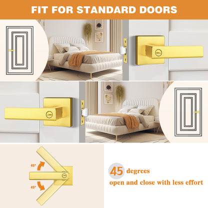 Heavy Duty Privacy Lock Door Levers Square Plate Gold Finish DL01GDBK