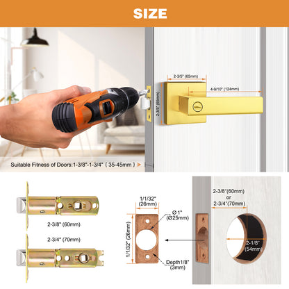 Heavy Duty Privacy Lock Door Levers Square Plate Gold Finish DL01GDBK