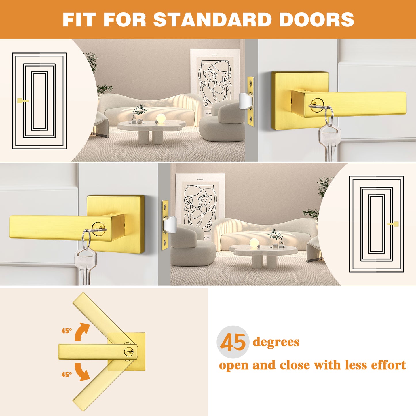 Heavy Duty Door Levers Locks Gold Finish Keyed Alike/Keyed Dummy Door Lock DL01GD