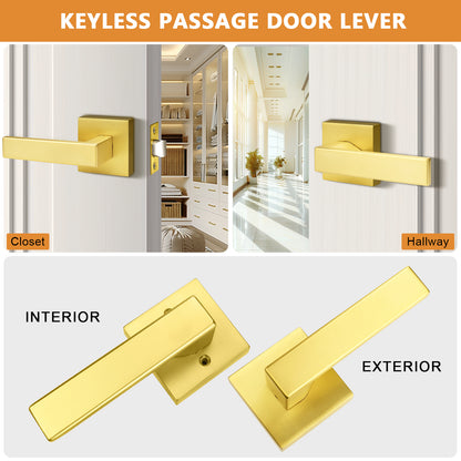 Gold Door Handles Heavy Duty Passage Levers for Closet Hallway DL01GDPS