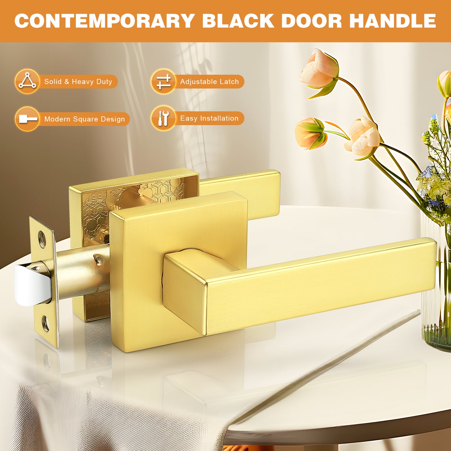 Gold Door Handles Heavy Duty Passage Levers for Closet Hallway DL01GDPS