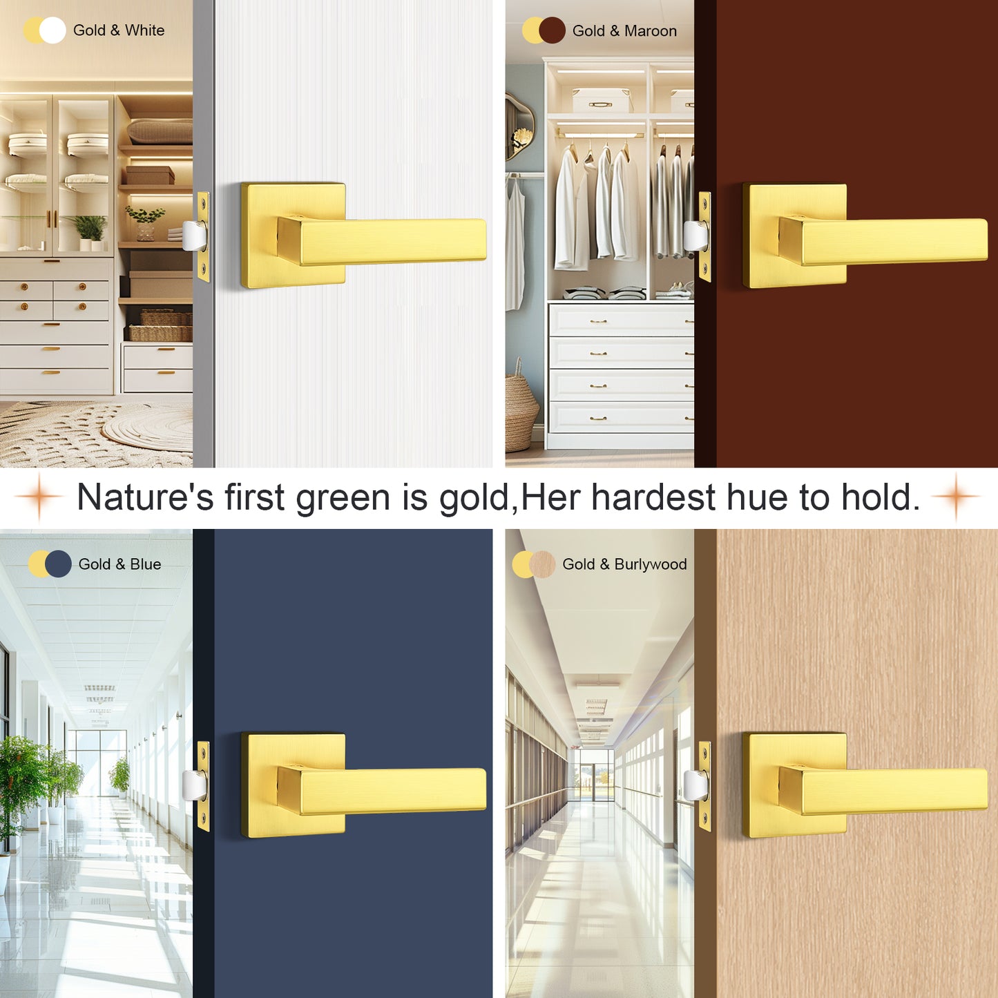 Gold Door Handles Heavy Duty Passage Levers for Closet Hallway DL01GDPS