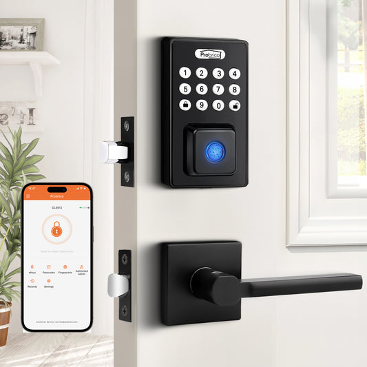 Probrico Black Smart Deadbolt Lock for Front Door, Keypad Deadbolt Lock with Handle Lever