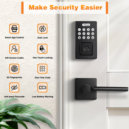 Probrico Black Smart Deadbolt Lock for Front Door, Keypad Deadbolt Lock with Handle Lever