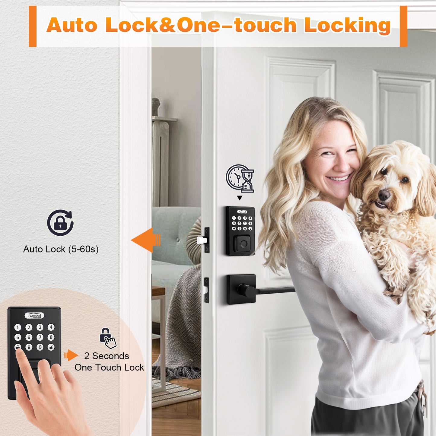 Probrico Black Smart Deadbolt Lock for Front Door, Keypad Deadbolt Lock with Handle Lever