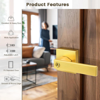 Heavy Duty Privacy Lock Door Levers Square Plate Gold Finish DL01GDBK