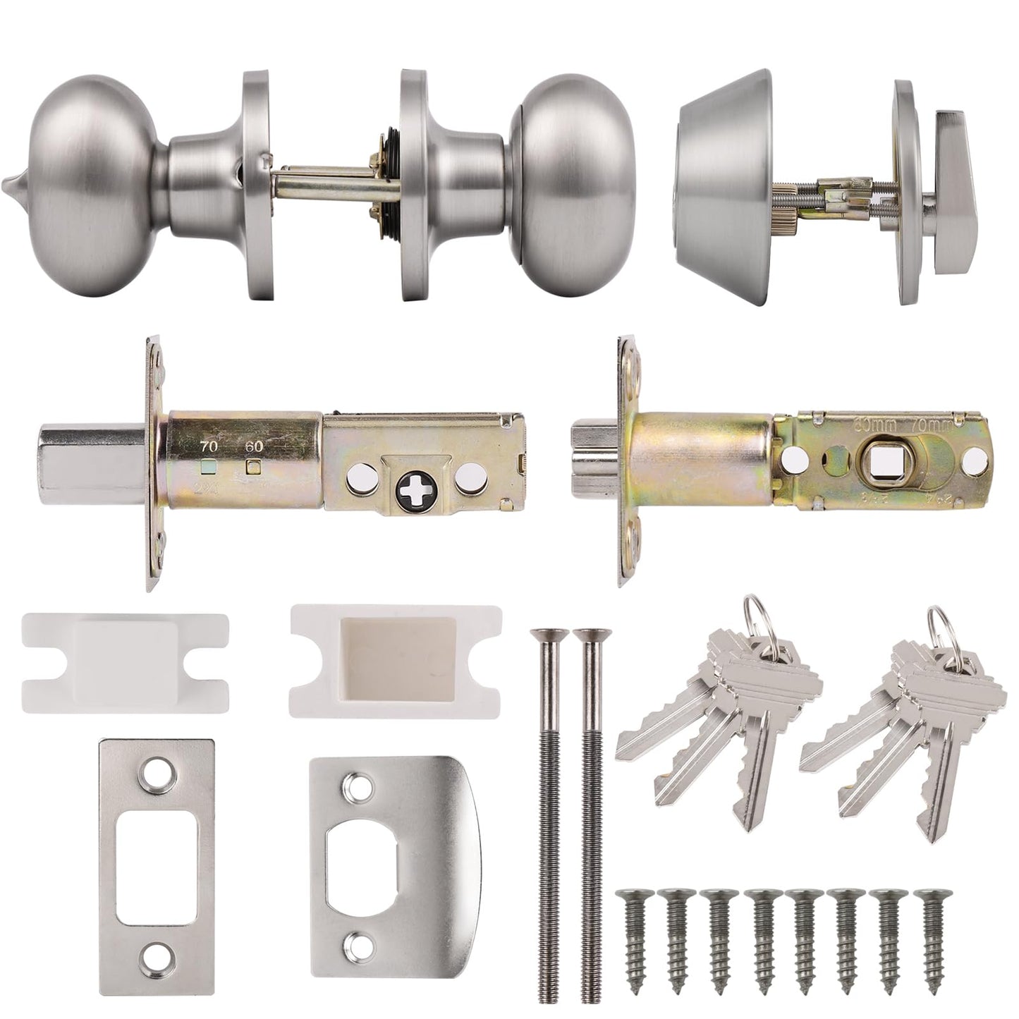 Probrico Door Knob and Double Cylinder Deadbolt, Brushed Nickel Exterior Door Deadbolt Lock Sets with Key, 1 Pack Deadbolt and Door Knob Set