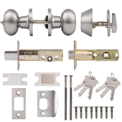 Probrico Door Knob and Double Cylinder Deadbolt, Brushed Nickel Exterior Door Deadbolt Lock Sets with Key, 1 Pack Deadbolt and Door Knob Set