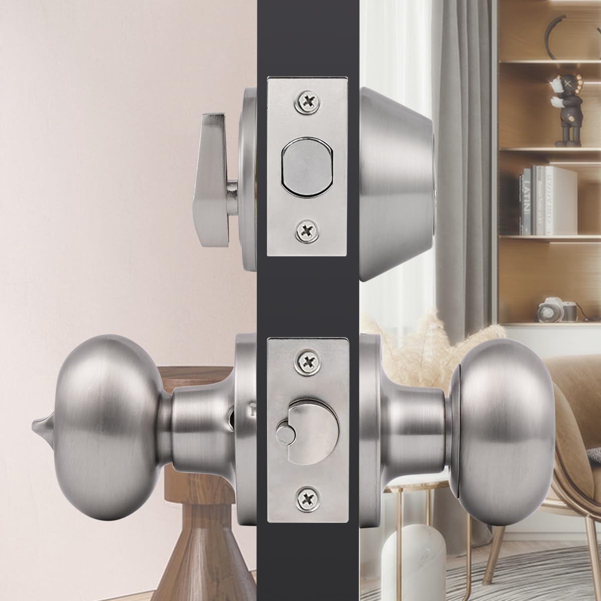 Probrico Door Knob and Double Cylinder Deadbolt, Brushed Nickel Exterior Door Deadbolt Lock Sets with Key, 1 Pack Deadbolt and Door Knob Set