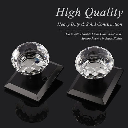 Probrico Black Door Knob Set, Keyless Interior Door Knobs with Round Diamond Shape Crystal Glass, Heavy Duty Passage Door Knobs for Closet and Hall Doors C10AO