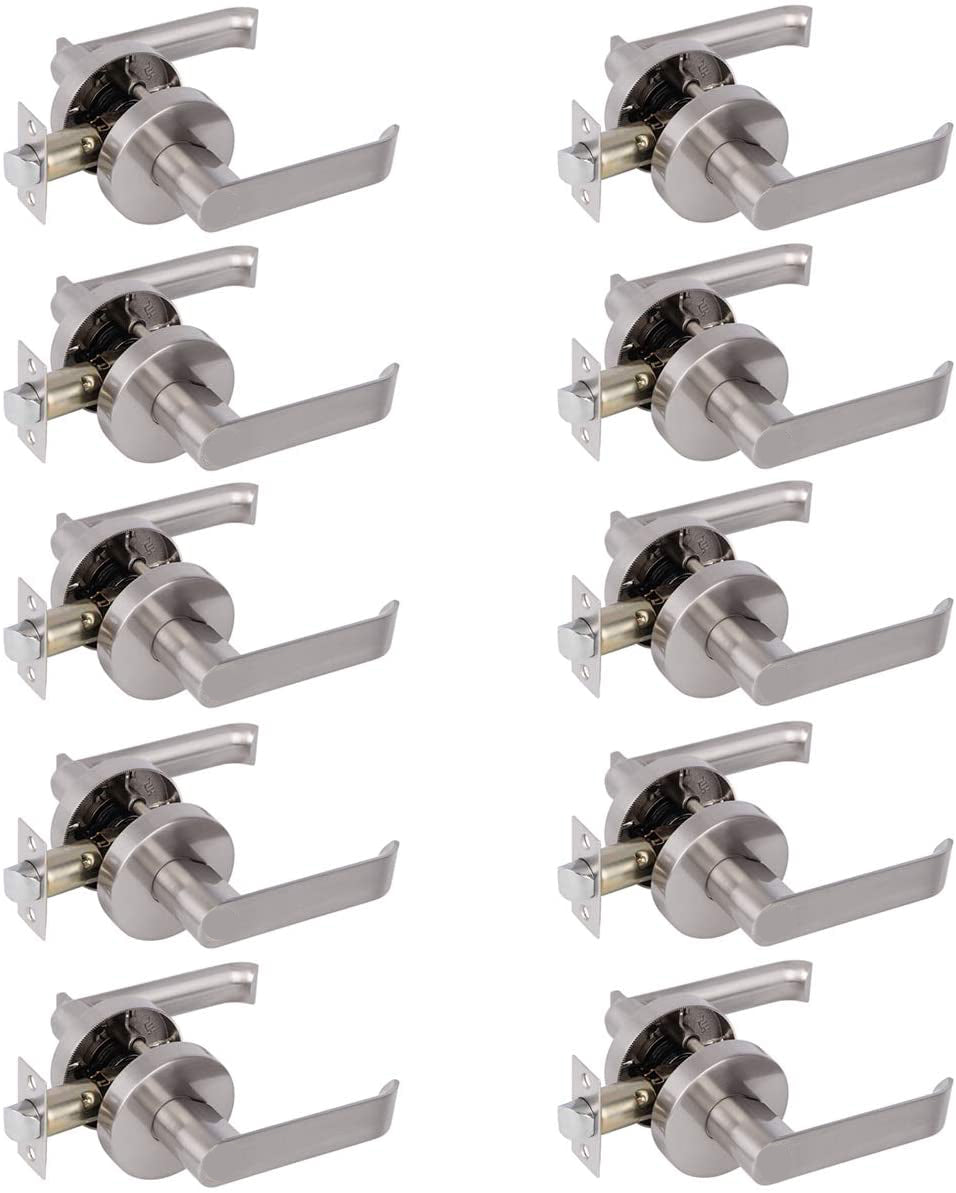 Probrico Hall and Closet Door Handles Satin Nickel Finish Passage Door Lock Levers 10 packs - Probrico