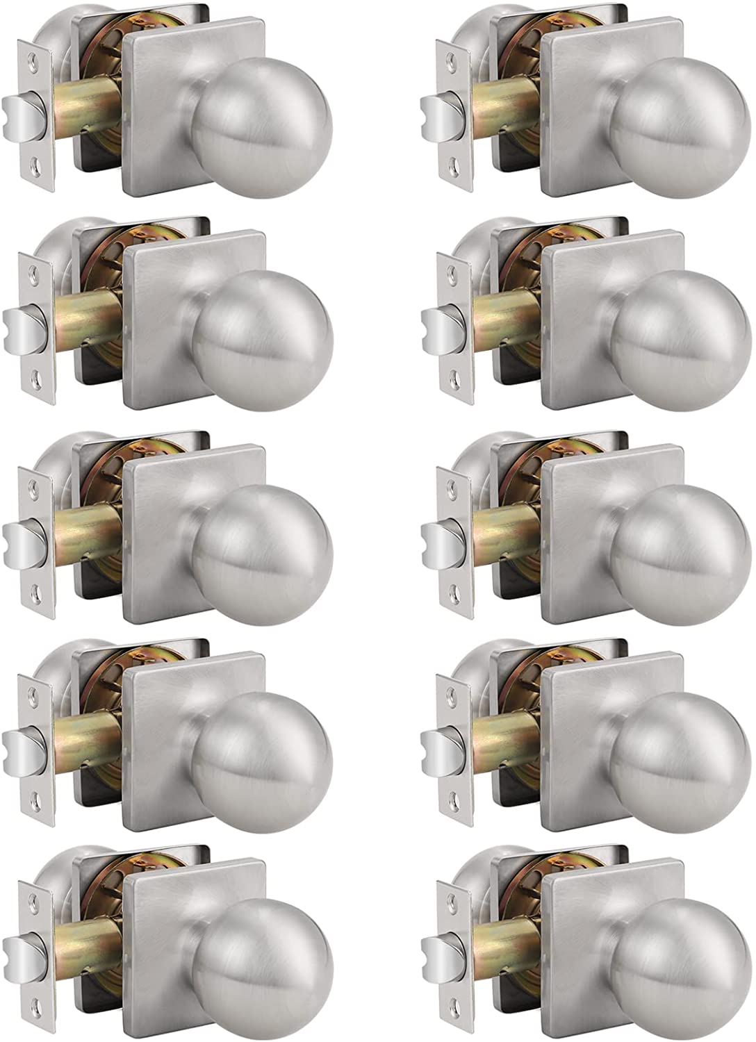 Probrico Satin Nickel Closet Hallway Passage Door Knob with Universal Latch 10 Packs - Probrico