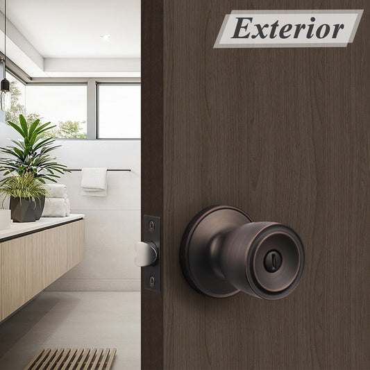 Tulip Door Knob Privacy Lock for Bedroom Bathroom, Oil Rubbed Bronze Finish DL591ORBBK - Probrico